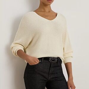 NWT Women RALPH LAUREN Cream Ivory Knit Boatneck Sweater Dolman Sleeve L & XL